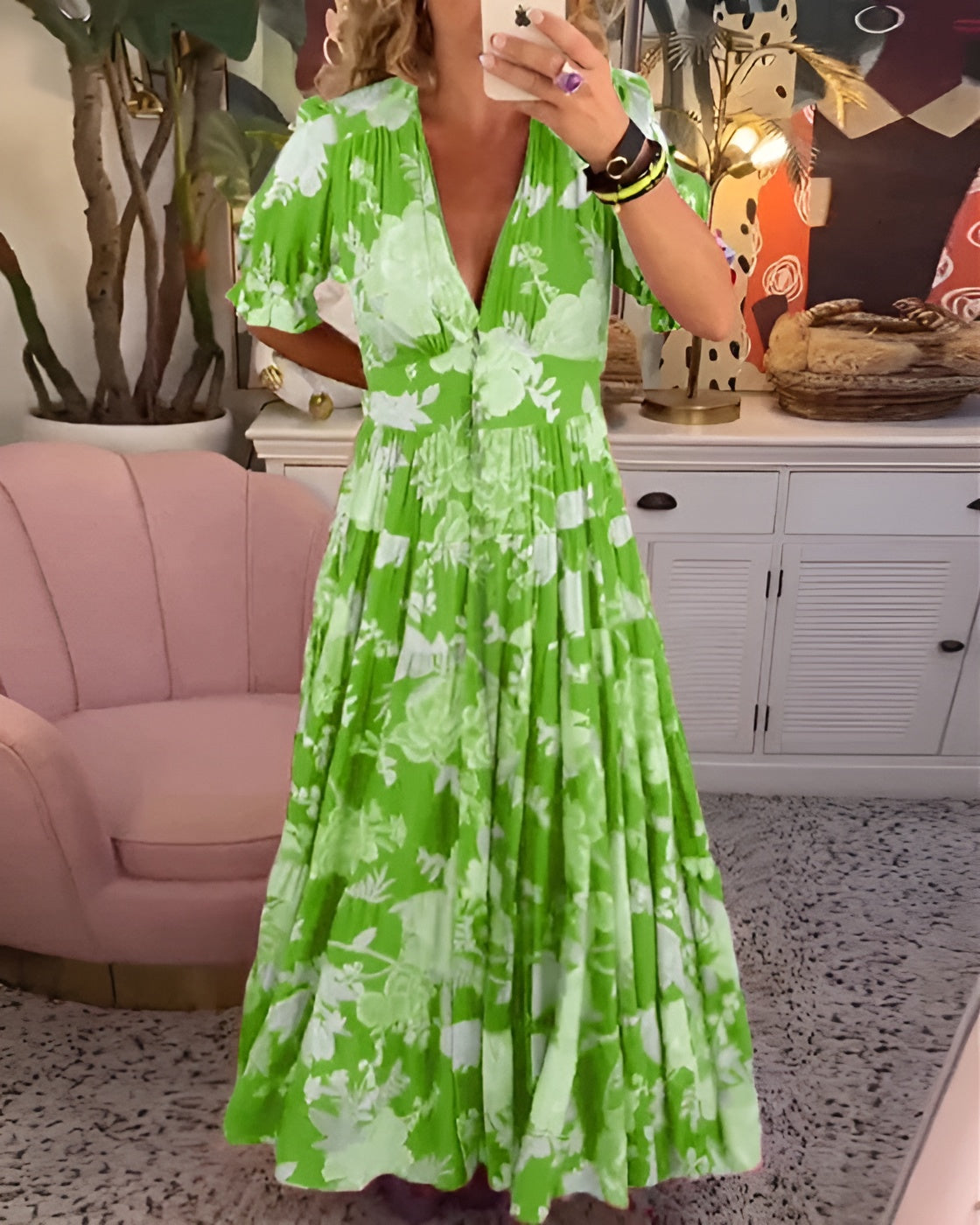 Robe longue confortable avec encolure en V et poche