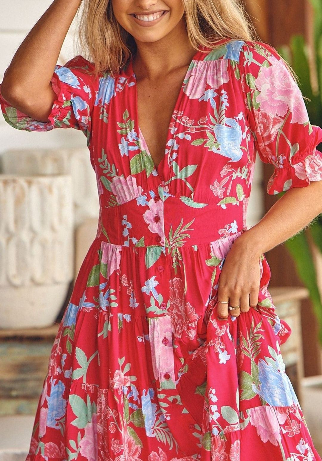 Robe longue confortable avec encolure en V et poche