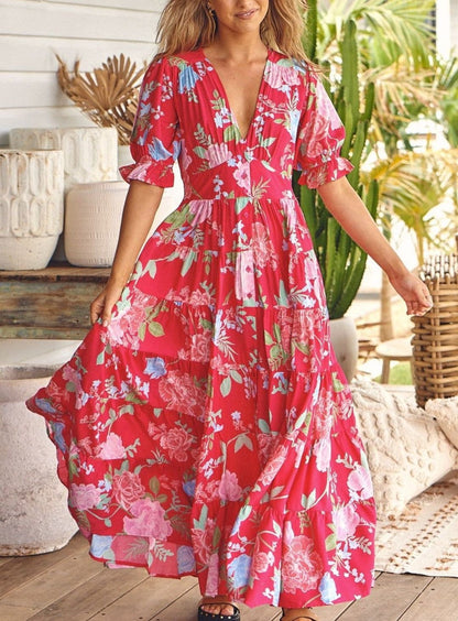 Robe longue confortable avec encolure en V et poche