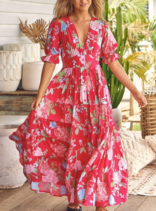 Robe longue confortable avec encolure en V et poche