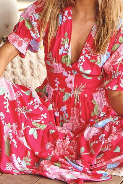 Robe longue confortable avec encolure en V et poche