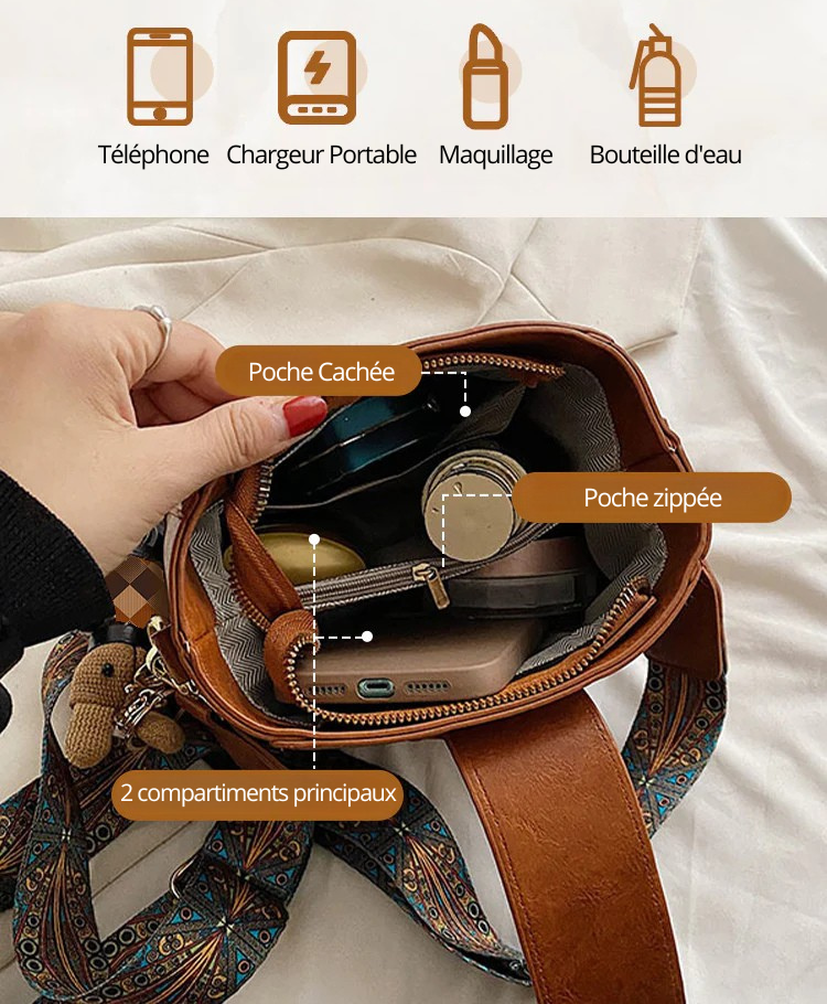 Sac vintage avec bandoulière large et réglable