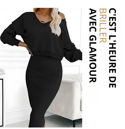 Ensemble 2 pièces pour femme: robe sans manches et pull à col en V
