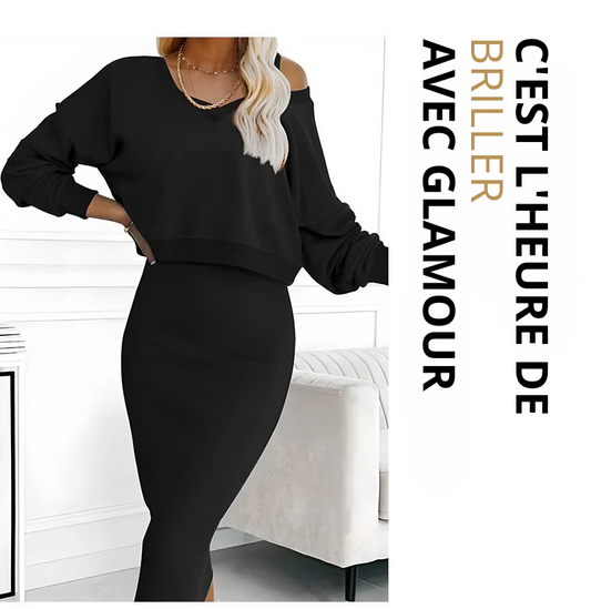 Ensemble 2 pièces pour femme: robe sans manches et pull à col en V