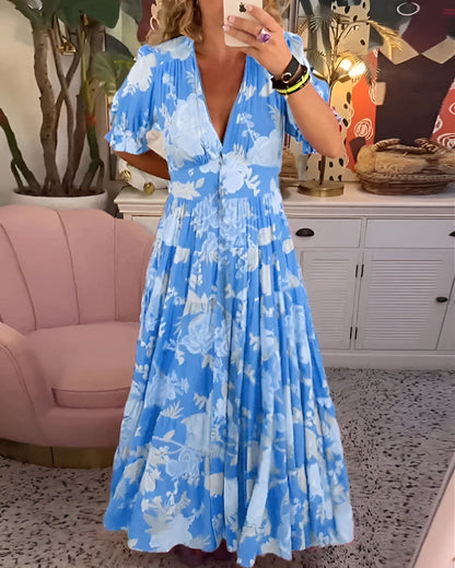 Robe longue confortable avec encolure en V et poche